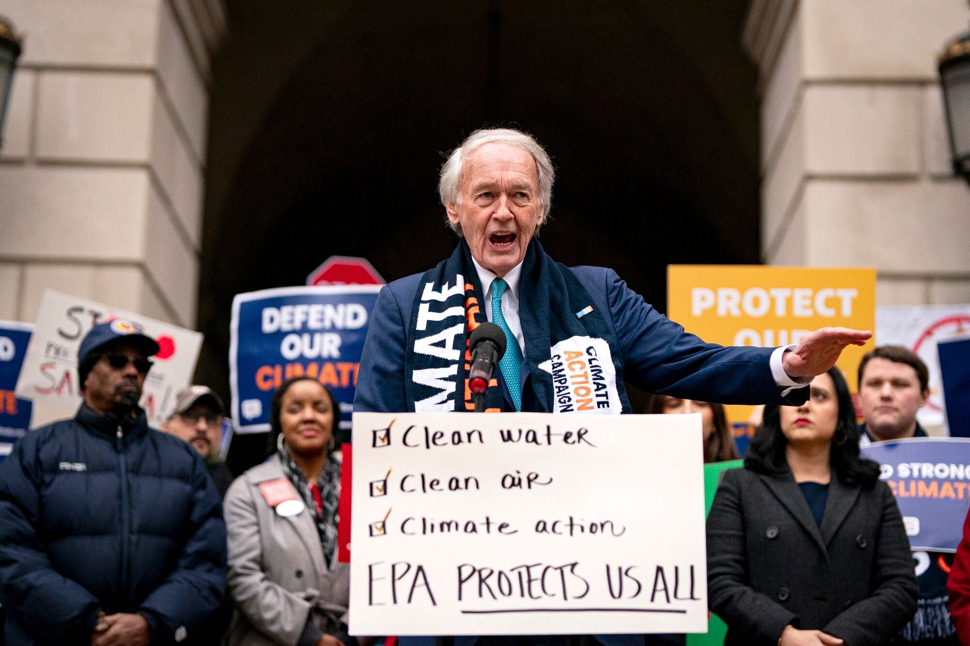 Default_Web_Use-EPA Protest Sen. Edward Markey (D-MA) speaks during a demonstration. (Al Drago / Getty Images)